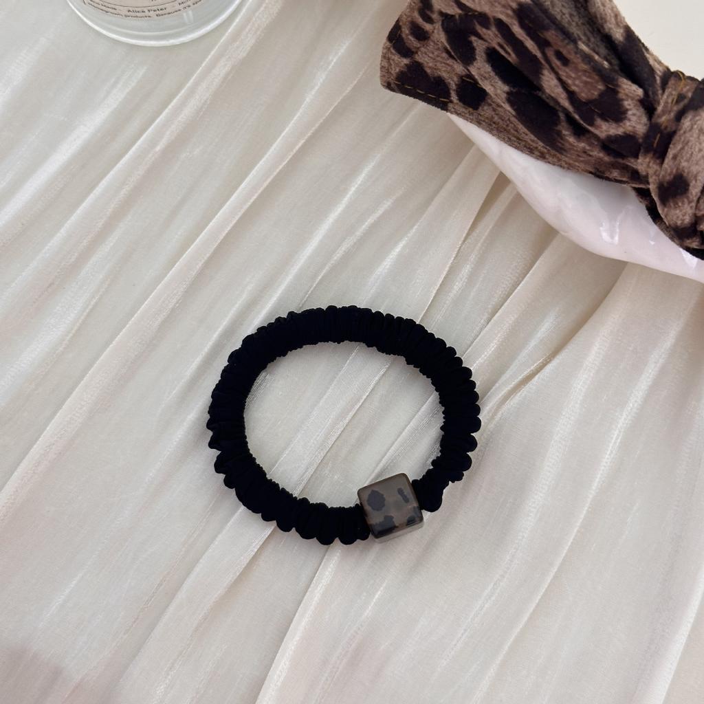 Elastico per Capelli con Stampa Leopardo, Elastico Piccolo Intestino da Donna Caffè Retrò, Elastico in Pelle per Coda di Cavallo, Accessorio per Capelli Quadrato