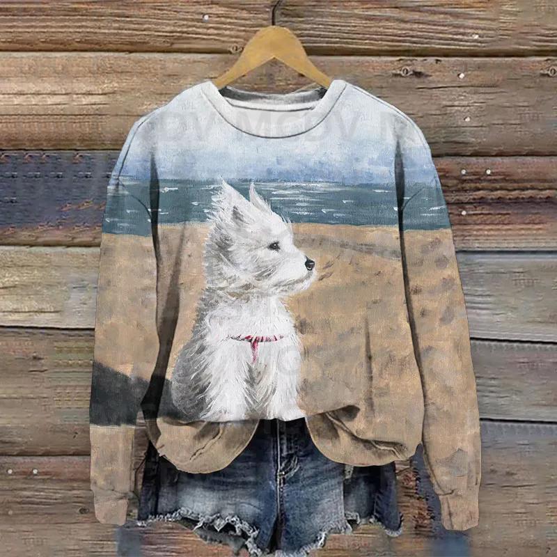 Dandelion Daisy Watercolor Ink Puppy Animal Art Design Print Sweatshirt 3D Printed Women Casual Pullover