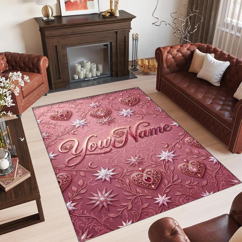 Valentine Love Theme Crystal Velvet Rug Personalized Custom Name Text Soft Floor Mat Home Decor