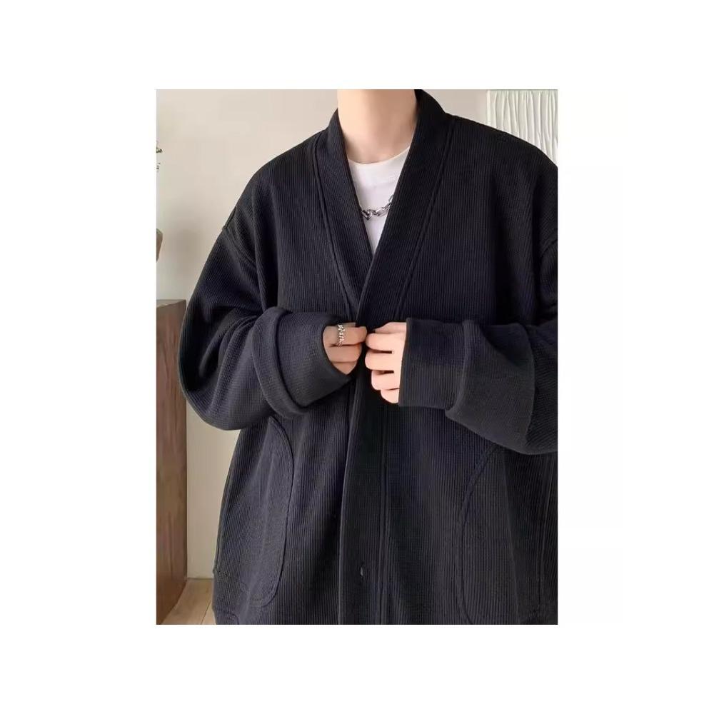 Men's Casual Waffle Knit Jacket for Spring/Autumn