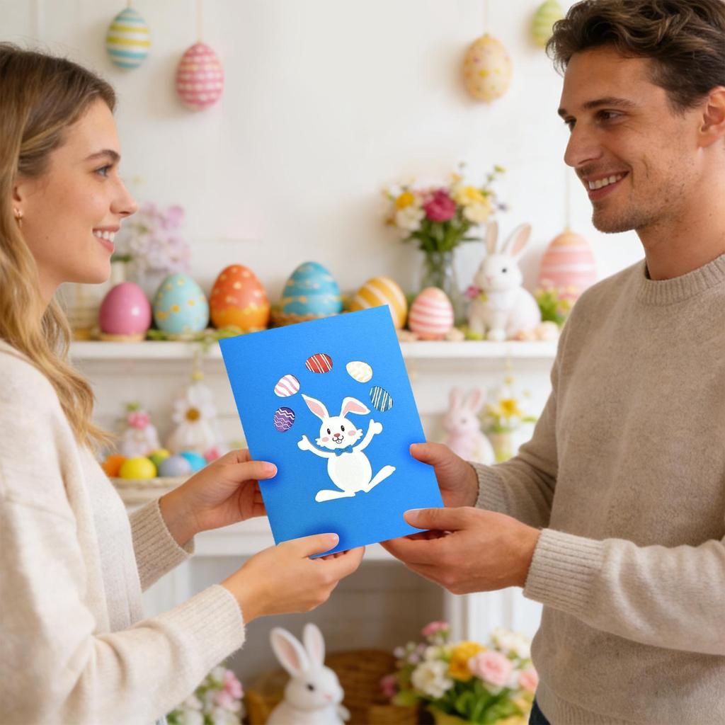 3D Easter Greeting Cards 3D Holiday Egg And Bunny Paper Keepsake Easter Heartfelt Message Card For Teachers Friends Family Wife