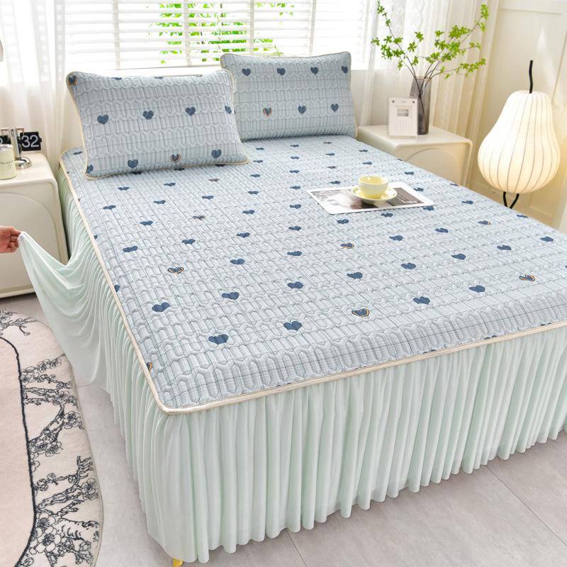 Sommer Kühlende Bettmatratzenbezug Weich Kühlendes Spannbettlaken Matratzenschoner Bezug Tagesdecke Bettrock Kissenbezug 3-teiliges Set