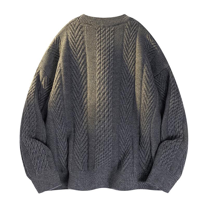 Solid Color Sweater Men's Autumn and Winter Trendy Brand Diamond Crimp Sweater Men's Loose Pullover Versatile Top