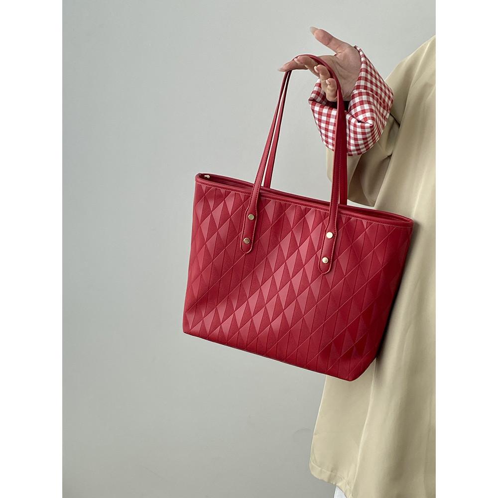 IELGY Red Female Bag Commuter Large-Capacity Tote Bag All-Match One-Shoulder