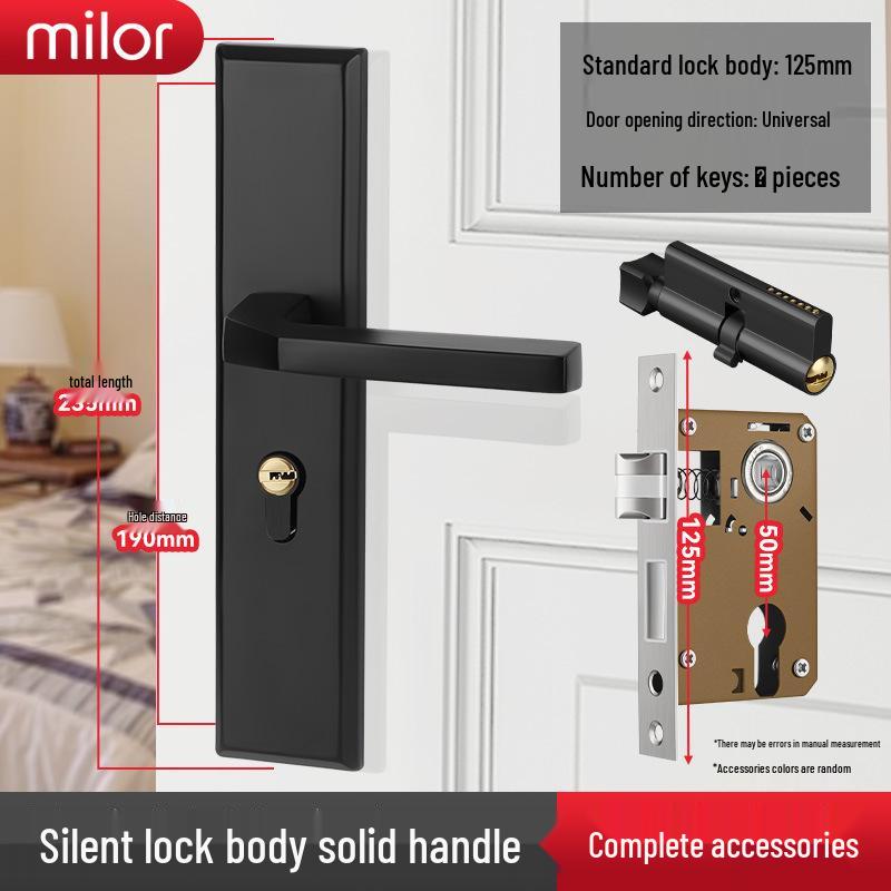 Universal Interior Door Lock Set: Silent Three-Piece Black Handle for Bedroom or Old Door Replacement