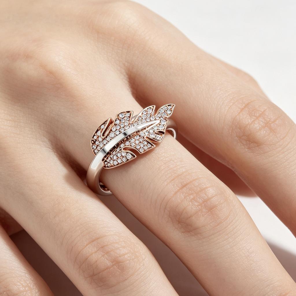 Creative Leaf Shape Two-color Electroplated Rose Golden Ring