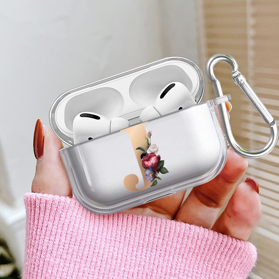 Clear Earphone Cases Cover Case For Airpods 4 1 Pro2 Pro3 Pro 3 2 Flower Name Letter I J
