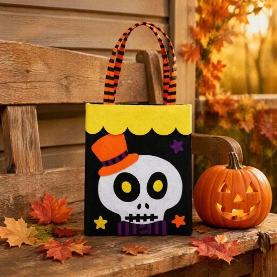 Holiday Photo Props Halloween Candy Bag, Cute Pumpkin Ghost Tote for Kids, Spooky Skeleton Theme Party Supplies Cartoon Pattern Treat Bag Party, Trick