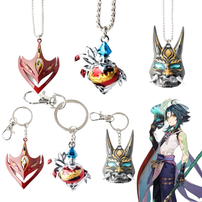 Impact Genshin Alloy Keychain Necklace Tartaglia Xiao Cosplay Accessories Game