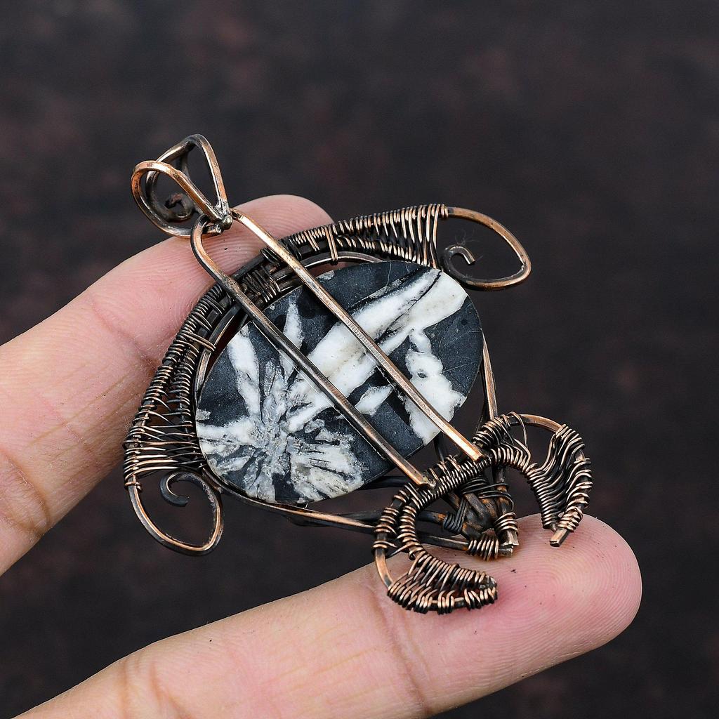 Chrysanthemum Pendant Copper Wire Wrapped Gemstone Pendant Chrysanthemum Jewelry Tortoise Pendant Handmade Copper Wire Jewelry Gift For Wife