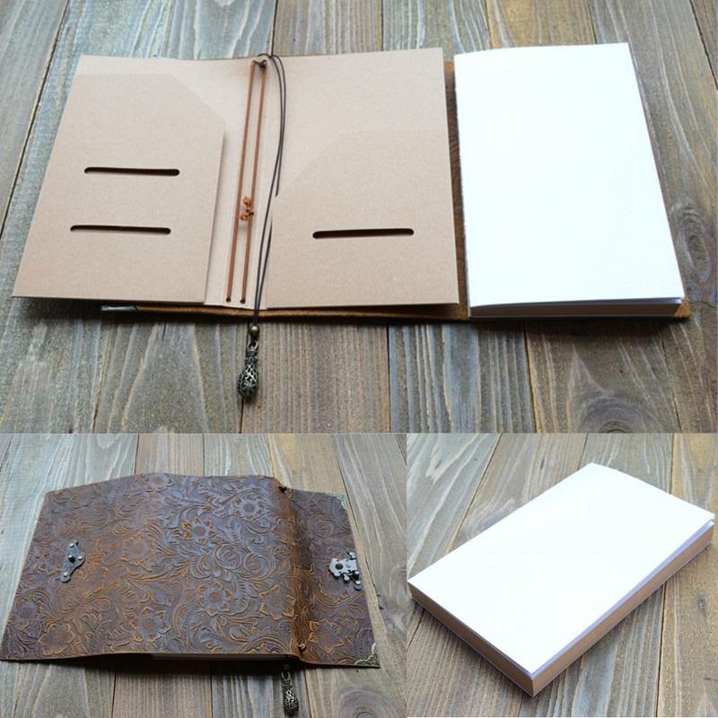 Embossed Pattern Soft Leather Travel Notebook with Lock and Key Diary Notepad Paper for Business Sketching & Writing