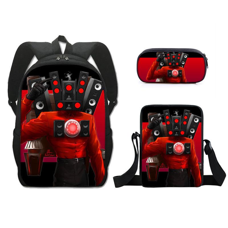 Klassisch Neuheit skibidi Toilette 3D Druck 3 Stück/Set Schüler Schultaschen Laptop Tagesrucksack Rucksack Schräge Umhängetasche Federmäppchen