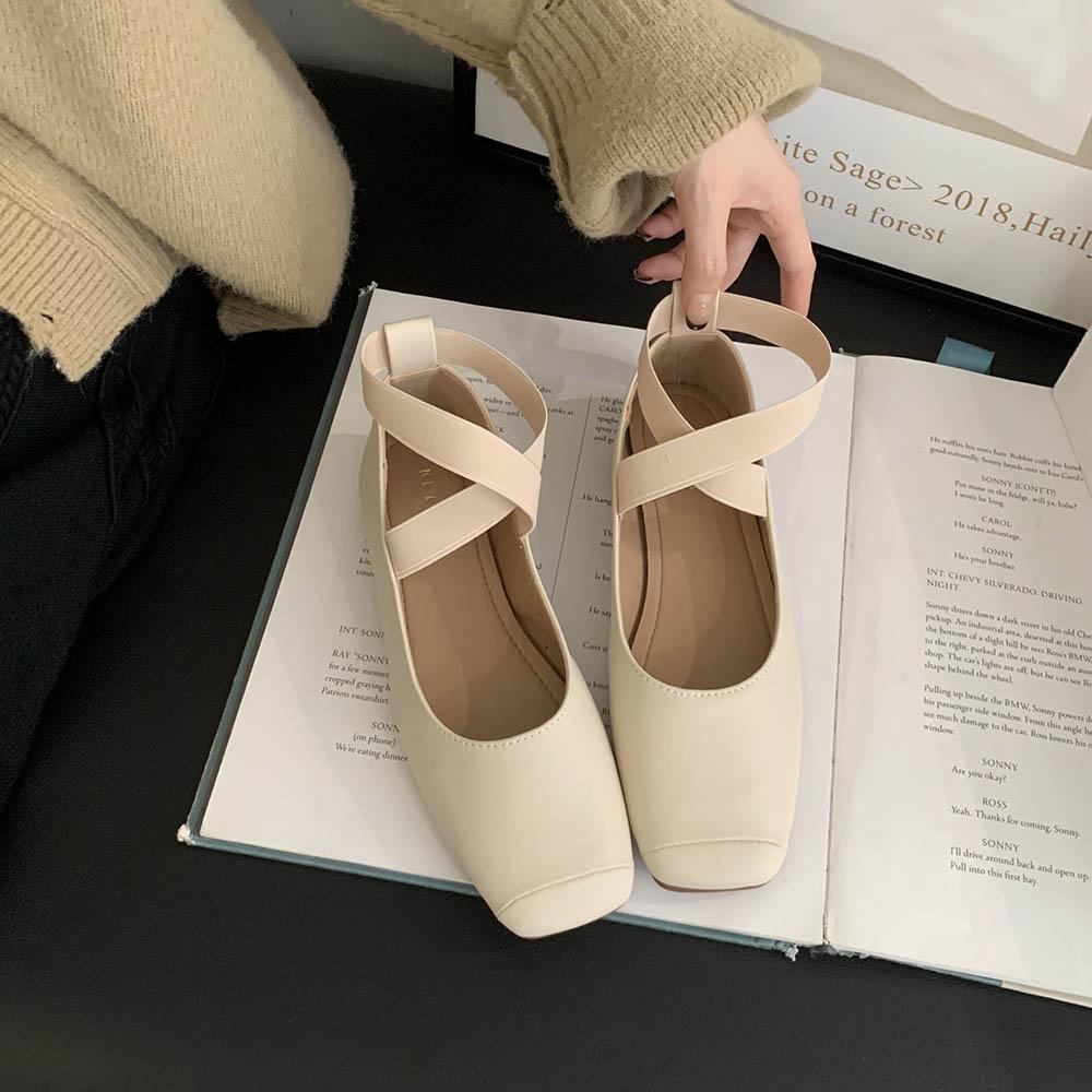 fashion Square Toe Women Loafers Ballet Dance Shoes Flat Low Heels 2024 New Arrivals Black Beige Khaki Brown Dress Sandals Pumps Size 39