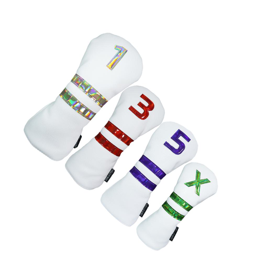 4pcs PU Leather Golf Headcover Wood Guard Sleeve Long Neck Club Head Cover -