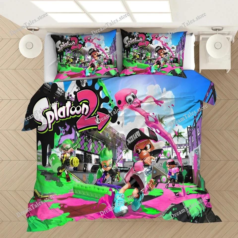 Conjunto de Roupa de Cama Desenho Animado Jogo Impressão 3D Crianças Popular Splatoon Capas de Edredom Fronhas Edredom Conjunto de Roupa de Cama Roupa de Cama Roupa de Cama
