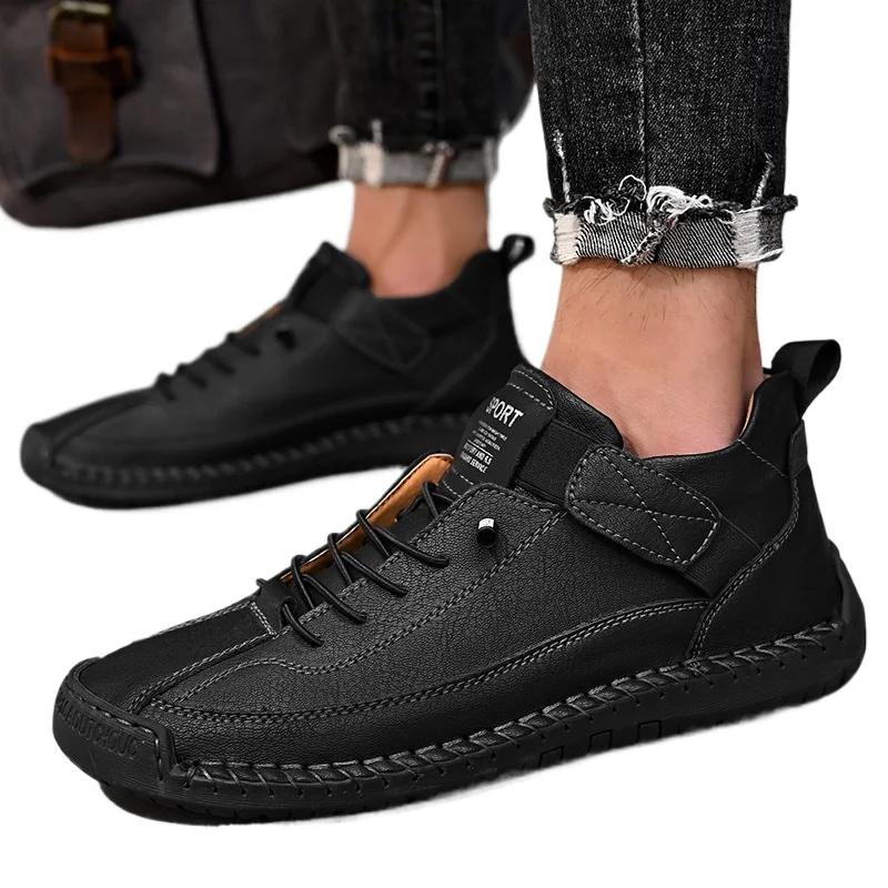 Fashion Genuine Leather Men's Boots New Slip-on Men Casual Shoes Comfortable Soft Male Flats High-quality Versatile Shoes for Men Botas