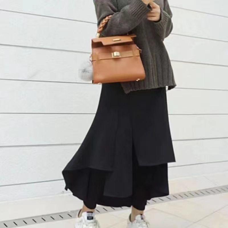 Plus Size Women's Faux Two-Piece Leggings Skirt with Velvet - Irregular Cut, Autumn/Winter Thickened One-Piece Pants.
