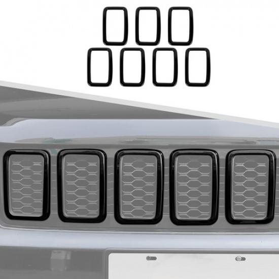 Front Grill Rings erts Cover Trim Kit for 2017- Jeep Grand Cherokee Black