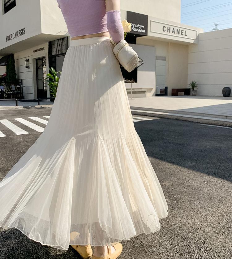 Spring Summer Women Mesh Half Length Skirt Women's Elastic High Waist Skirts Long Mermaid Female Bottoms for Slim Women
