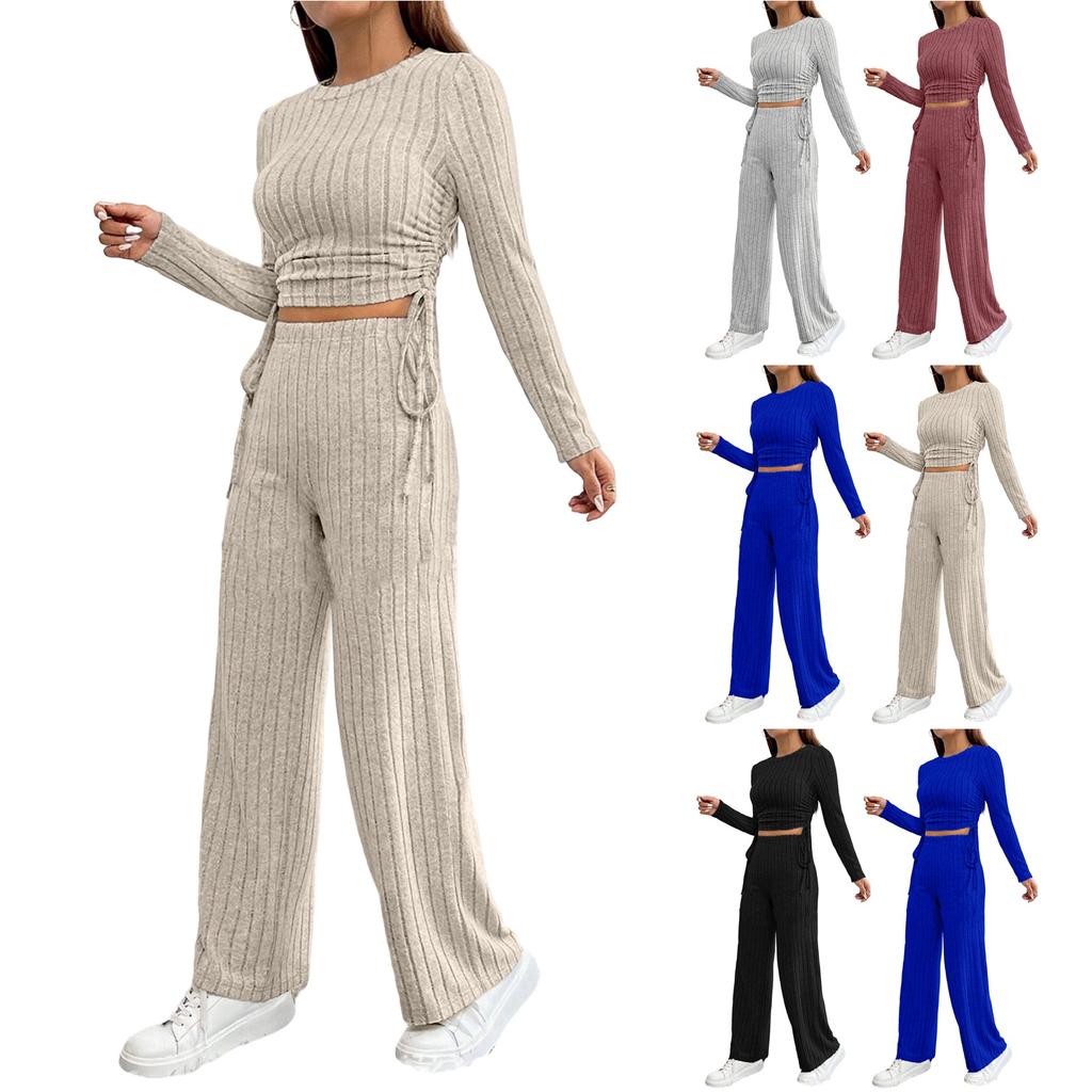 Women's 2 Piece Solid Color Casual Sportswear Long Pants Set