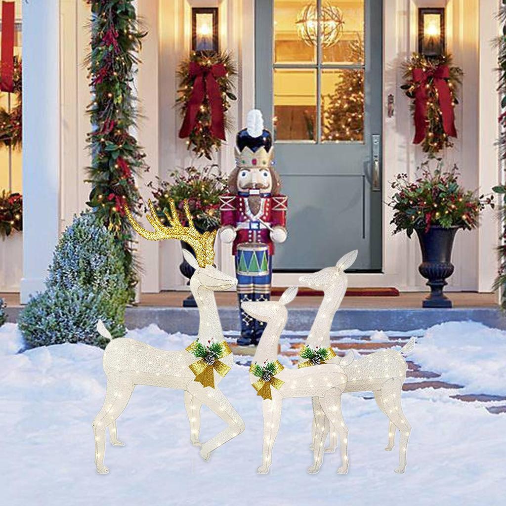 Reindeer Stake Light LED 3-Pieces Holiday Lighted Pathway Decor Light Up Reindeer Stake Decoration For Yard Garden Pathway Patio