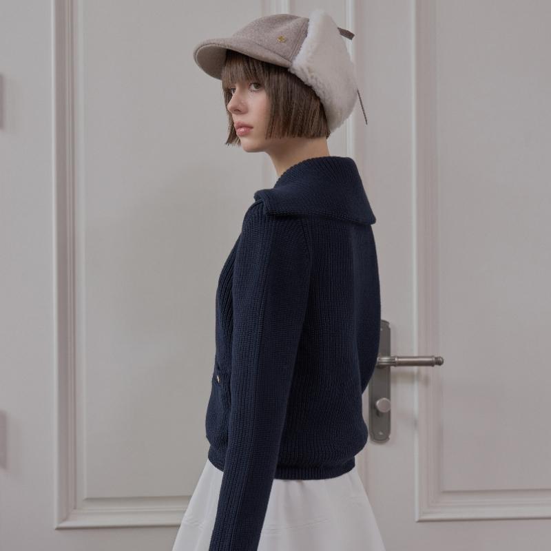 PLAYBOO Windproof Spread Collar Cardigan Dark Navy