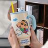 Crayon Shin Shirt Mug with Lid Straw Cup Office Casual Cup Summer Ceramic Water Cup Large Capacity