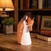 Nordic Geometric Resin Wood Look Healing Figurine Girl with Animal Cat Rabbit Horse Desktop Home Decor Animal Lover Gift