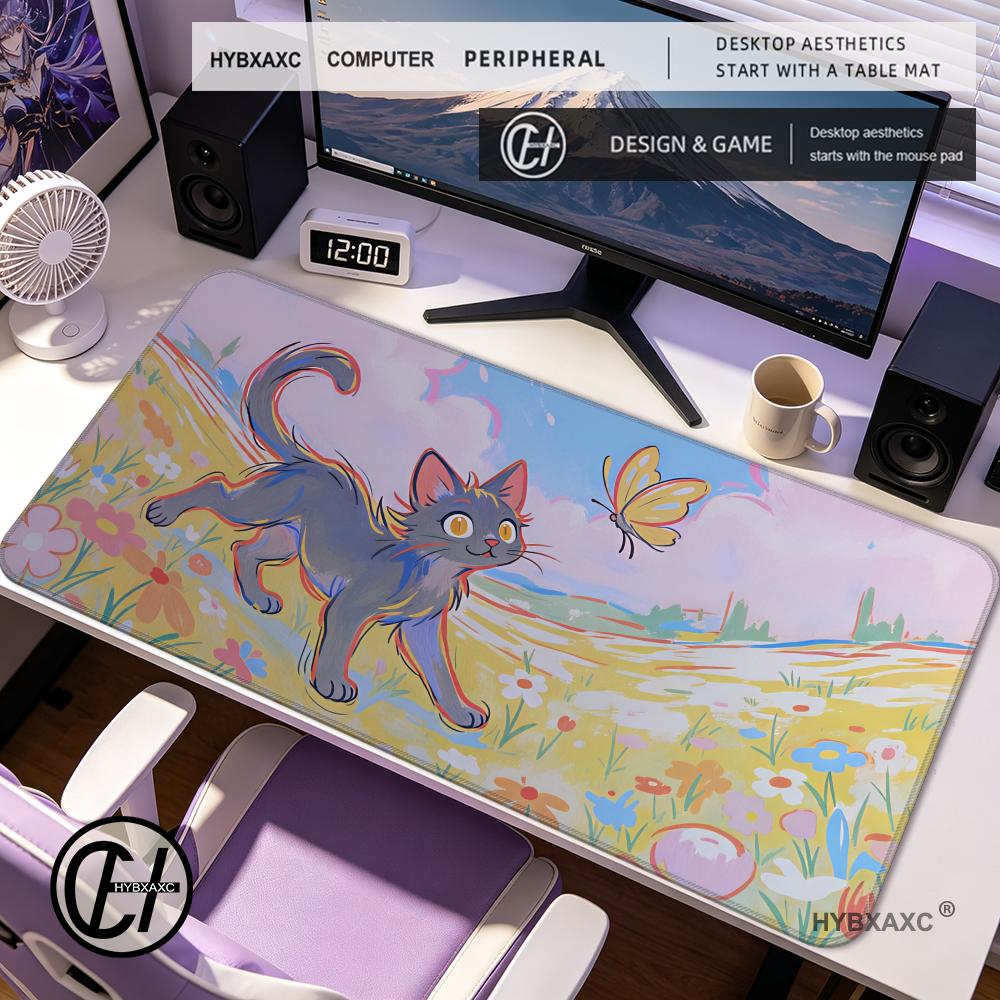 HYBXAXC  Black Cat Desk Mat  Kawaii Large Mouse Pad  Gaming Deskmat  Keyboard Mousepad  Desk Accessories 800x400x2mm