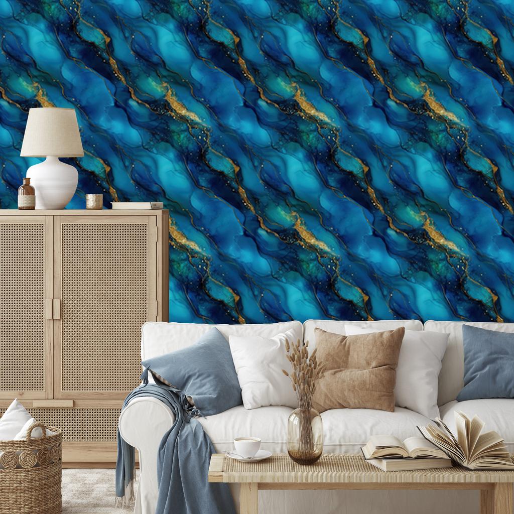 Navy, turquoise, blue and sea ink wallpaper 50x1000