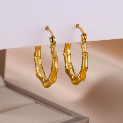 Orecchini Statement Estetici Vintage in Acciaio Inossidabile con Design in Bambù Orecchini a Forma di C per Donne Gioielli da Matrimonio Regalo