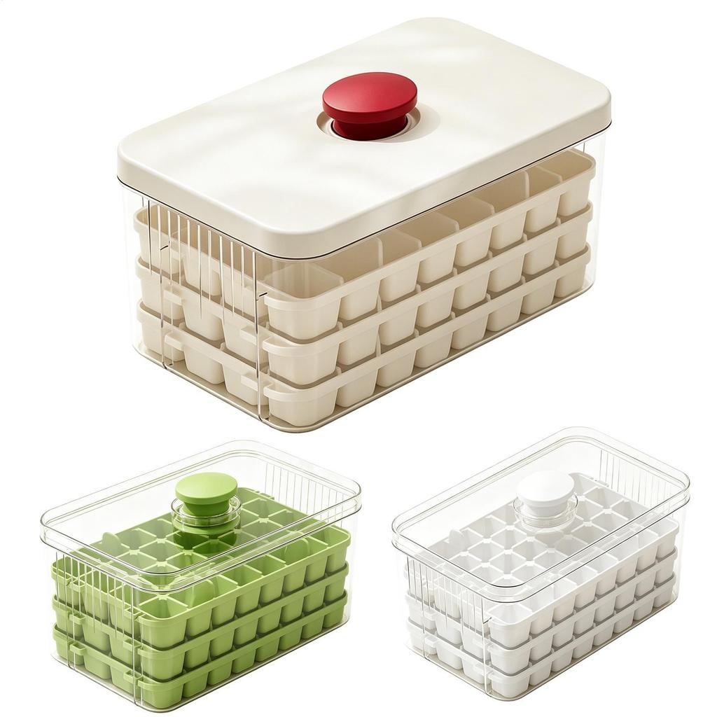 Ice Bin With Lid For Freezer 3-Tier 96-Grid Press-Type Icy Maker With Lid And Bin Easy Release Ice Tray For Home Kitchen