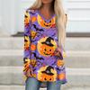 Women's Casual Long Sleeve V-Neck Halloween Print T-Shirt Mid-Length Top