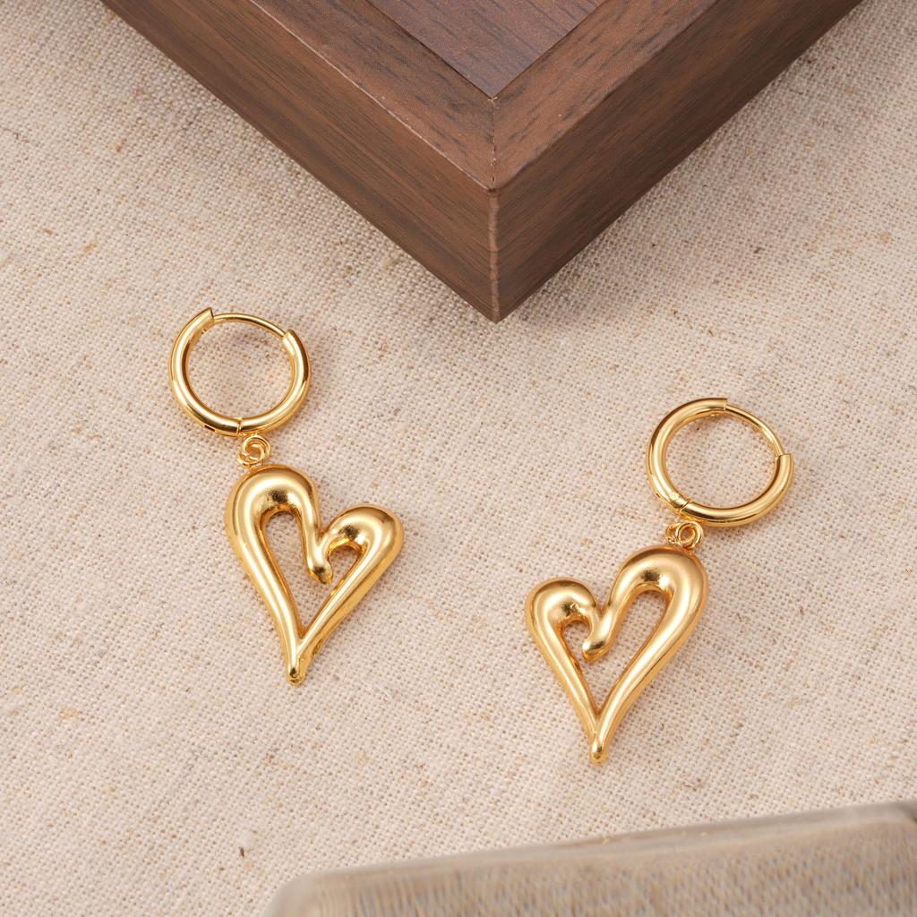 Korean Heart Pendant Earrings: Fashionable Titanium Steel Geometric Ear Cuffs, Chic Luxury Jewelry for Women