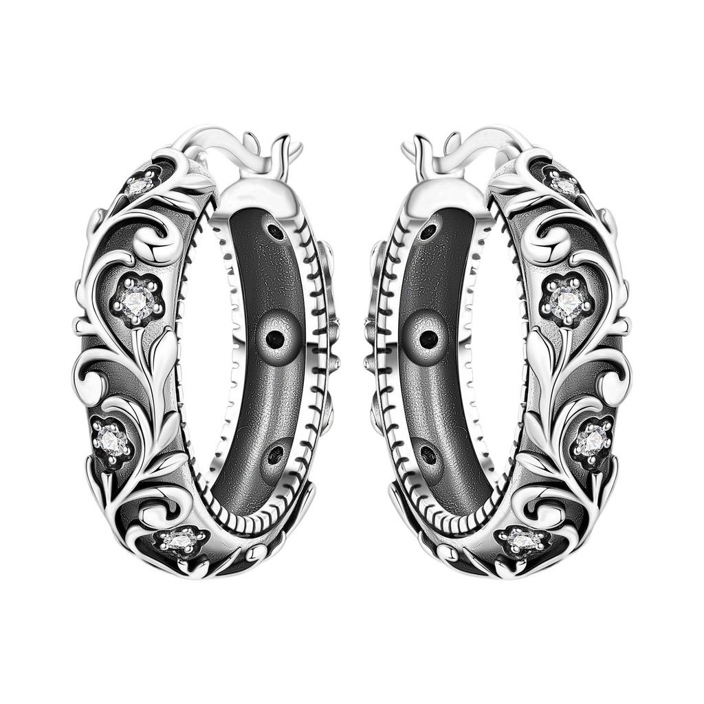 Vintage Floral Vine Hoop Earrings Trendy Botanical Plant Design Fashion Jewelry For Women