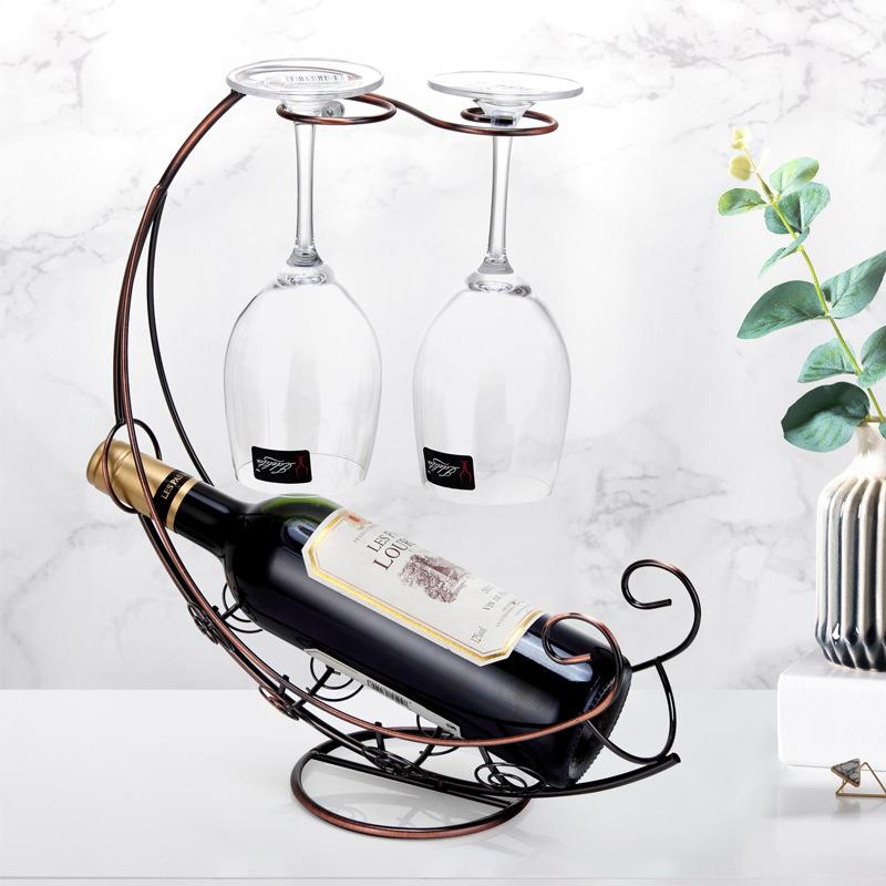 Tabletop Metal Wine Bottle Rack Elevated Vertical Countertop Wine Glass Display Organizer, Holds 1 Bottle 2 Glasses