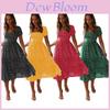 Elegante Abito da Spiaggia Maxi a Pois Boho con Volant e Scollatura Quadrata da Donna