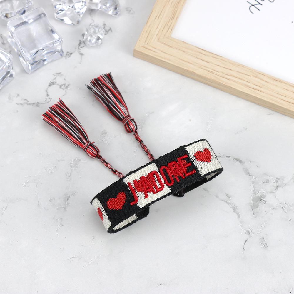 J'adore Bracelet: Embroidered Letter Tassel Wristband for Women & Couples