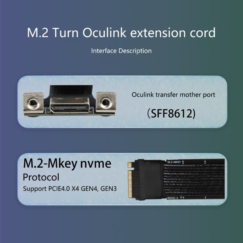 64Gbps M.2 To Oculink 4i Extension Cable PCIe4.0 Gen4 Silver Plated Cable for M.2 To SFF8611 Adapter Cable