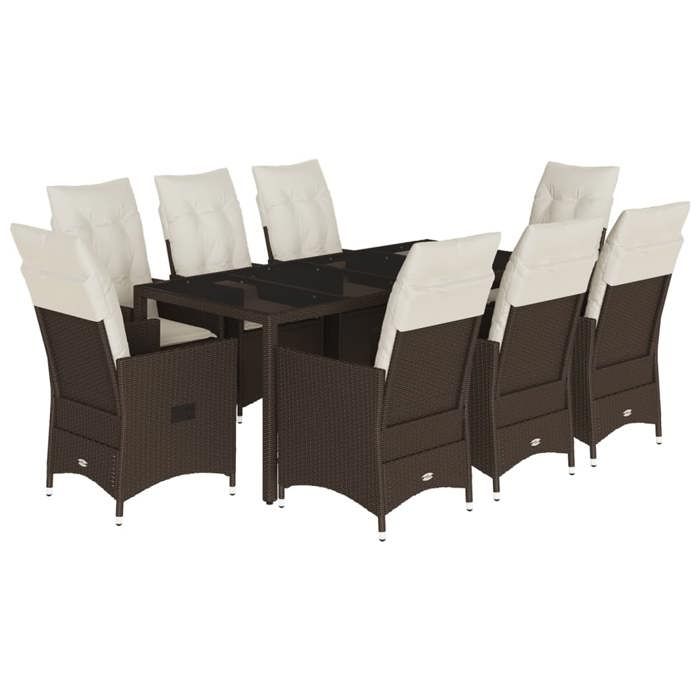 VidaXL Ensemble à manger de jardin et coussins 9 pcs marron poly rotin, ensemble de salle à manger d'extérieur, meuble de 3276774