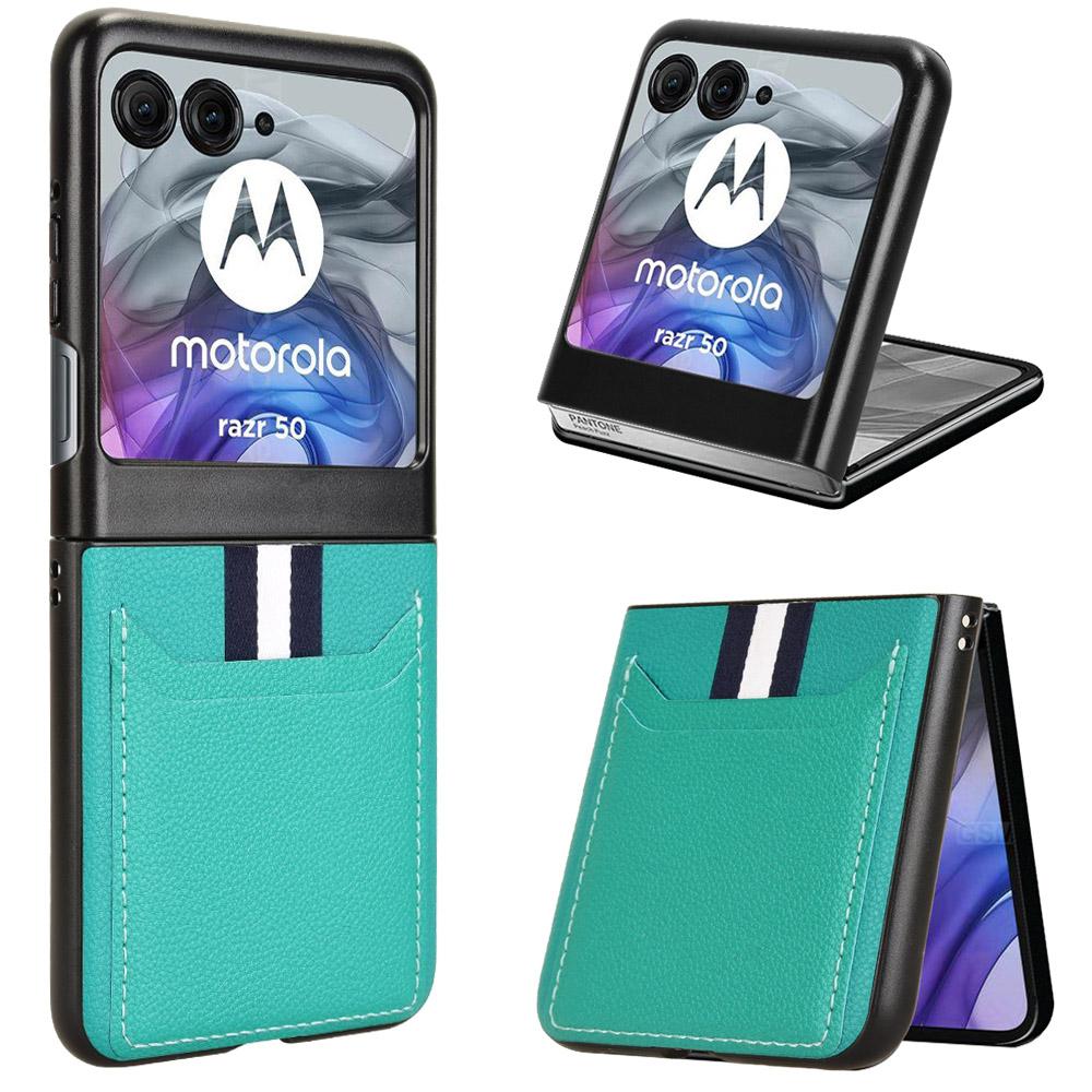 

For Motorola Razr 60 Case Card Holder Litchi Texture Leather+PC Phone Cover Green