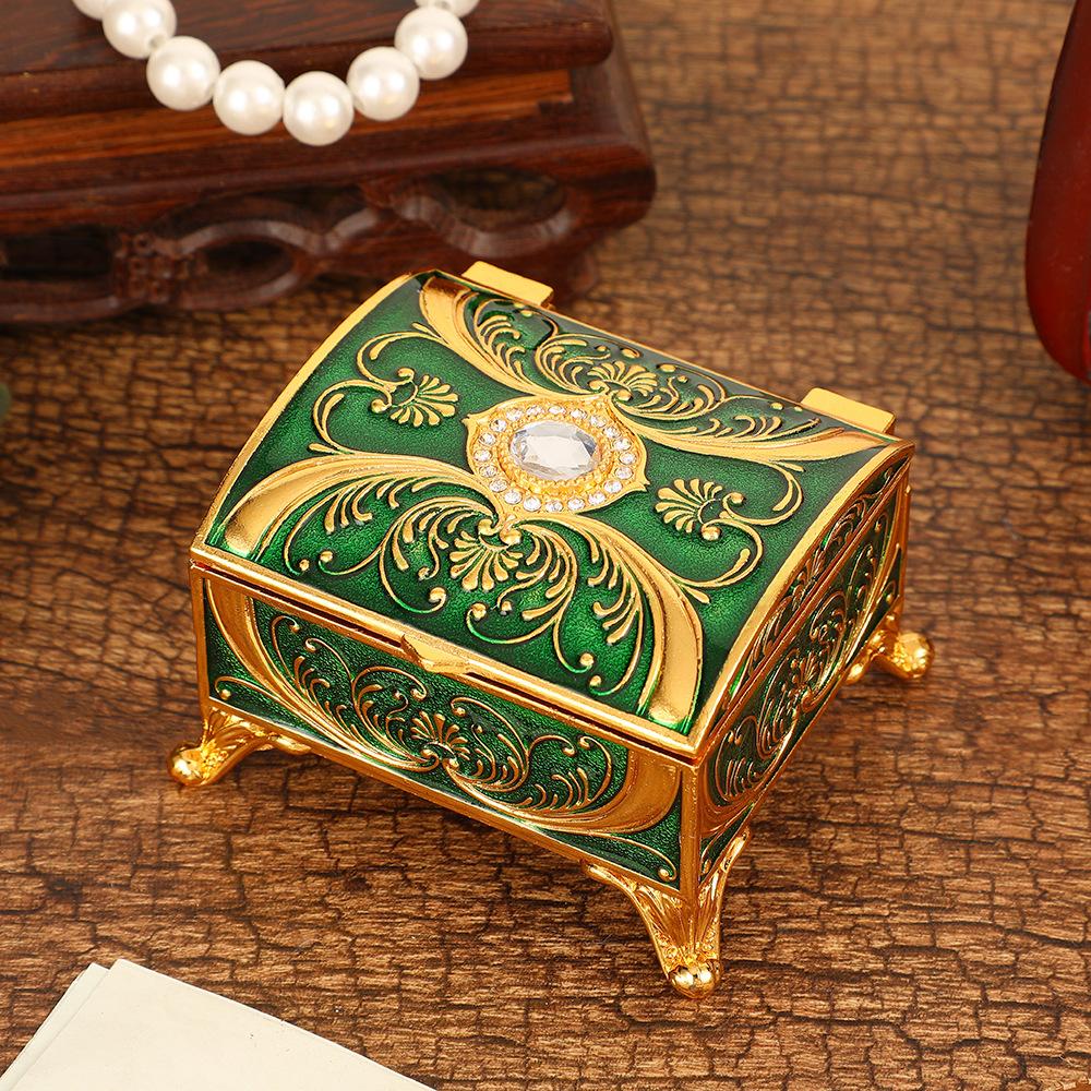 New rectangular jewelry box retro creative diamond-encrusted light luxury jewelry box home niche exquisite design storage box