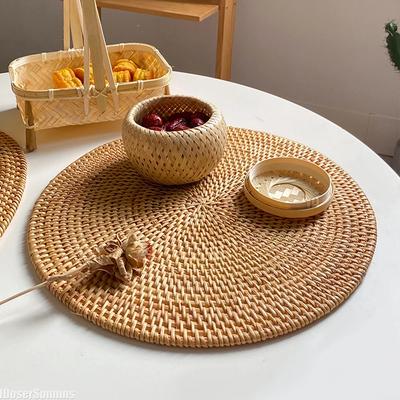 Retro Rattan Coaster Table Natural Woven Rattan Cup Coaster Drink Mug Pot Tea Coffee Placemat Handmade Kitchen Accessories