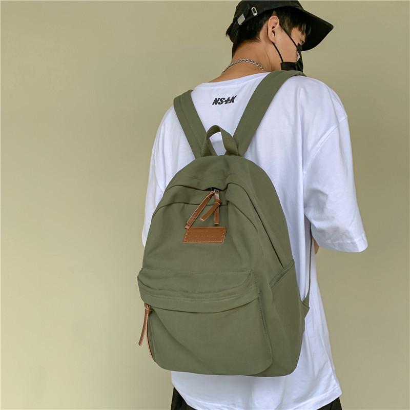 School Bag Female College Student Japanese Ins Solid Color Harajuku Student Backpack Large Capacity Washed Cloth Backpack