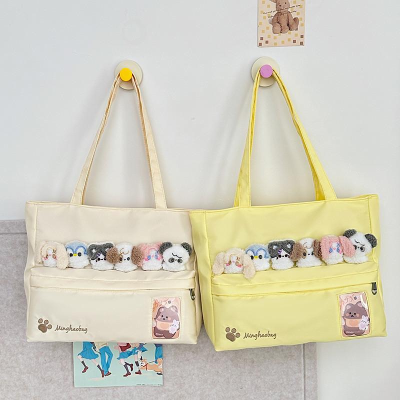 Cute Cat Paw Letter Embroidery Large Capacity Women Casual Canvastote Bag For Daily Use