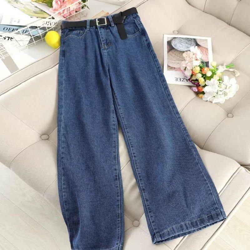 Hong Kong-style Thin Wide-leg Pants Women's New Retro High-waisted Jeans Women's Floor-mopping Pants Casual Loose Straight Long Pants
