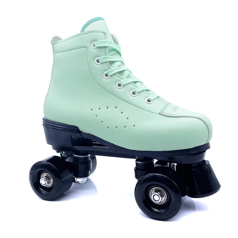 Adult Unisex Double Row Roller Skates, Breathable Purple Leather, Jelly Wheels, Four-Wheel Design