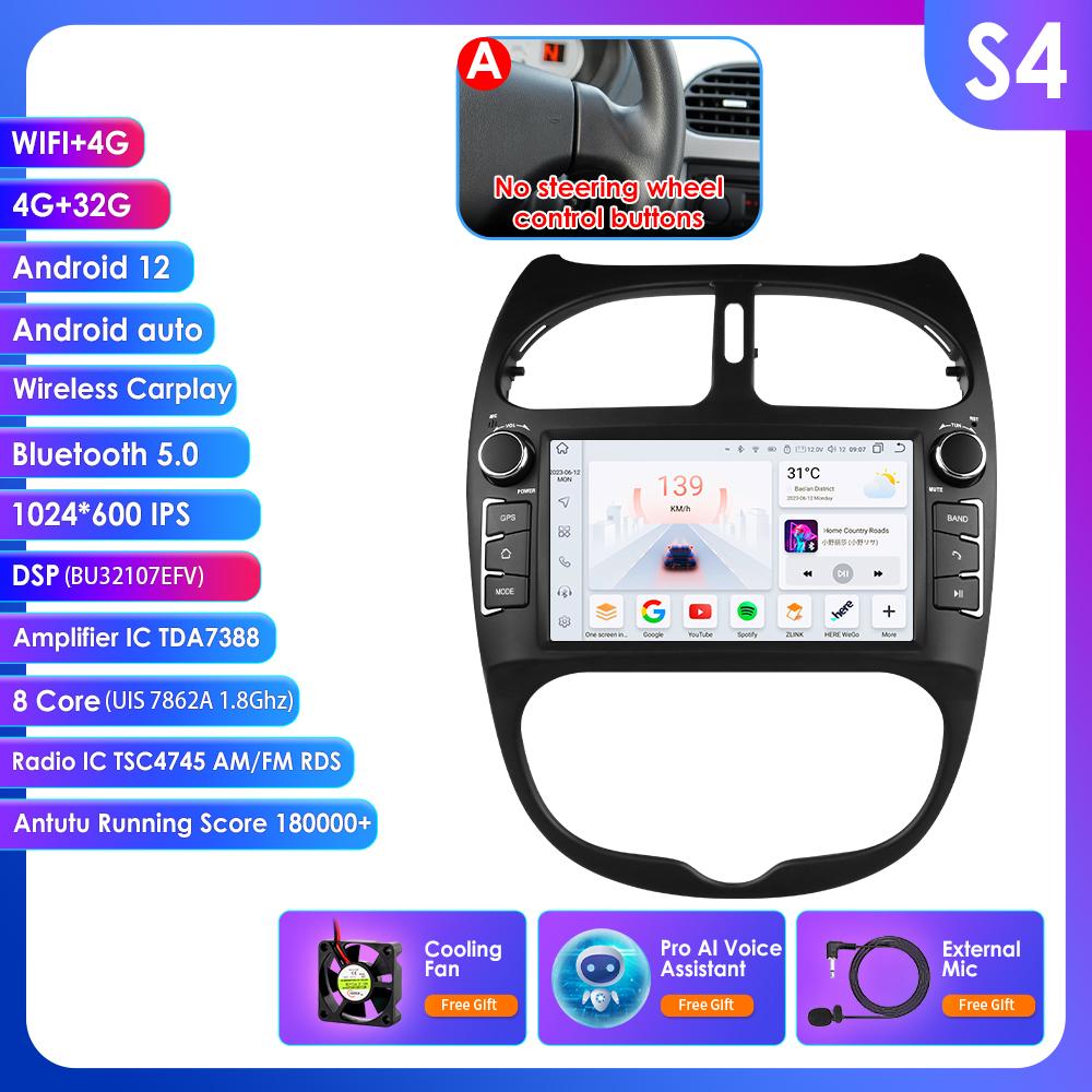 

OSSURET Интеллектуальный 7862 Android Автомагнитола для Peugeot 206 206CC 206SW 2000 -2008 Автомобильная стереосистема Мультимедиа Аудио Беспроводной Carplay 7-дюймовый головной блок A S4 8Core 4G 32G AI