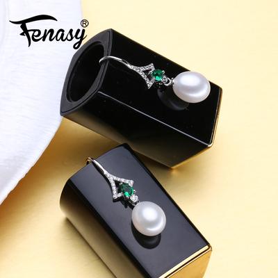   Emerald Freshwater Drop Pearl 925 Sterling Silver Long Earrings For Women Bohemian CZ Green Crystal Idea Gift