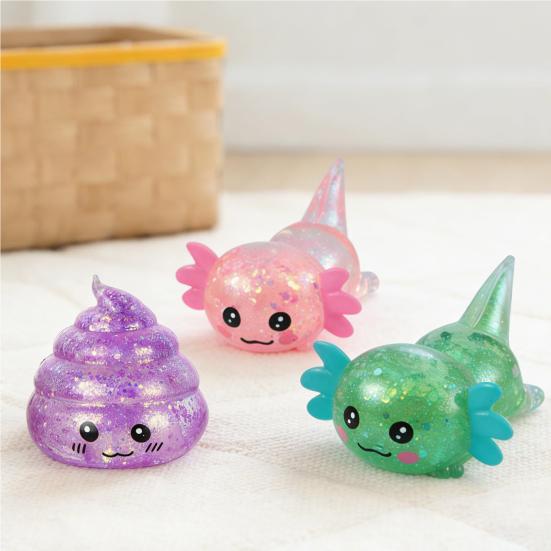 6 Stück Salamander-Kacke Quetschspielzeug Stressabbau Glitzernde Salamander-Kacke Stressball Sensorisches Spielzeug Dekompression Fidget Spielzeug Party